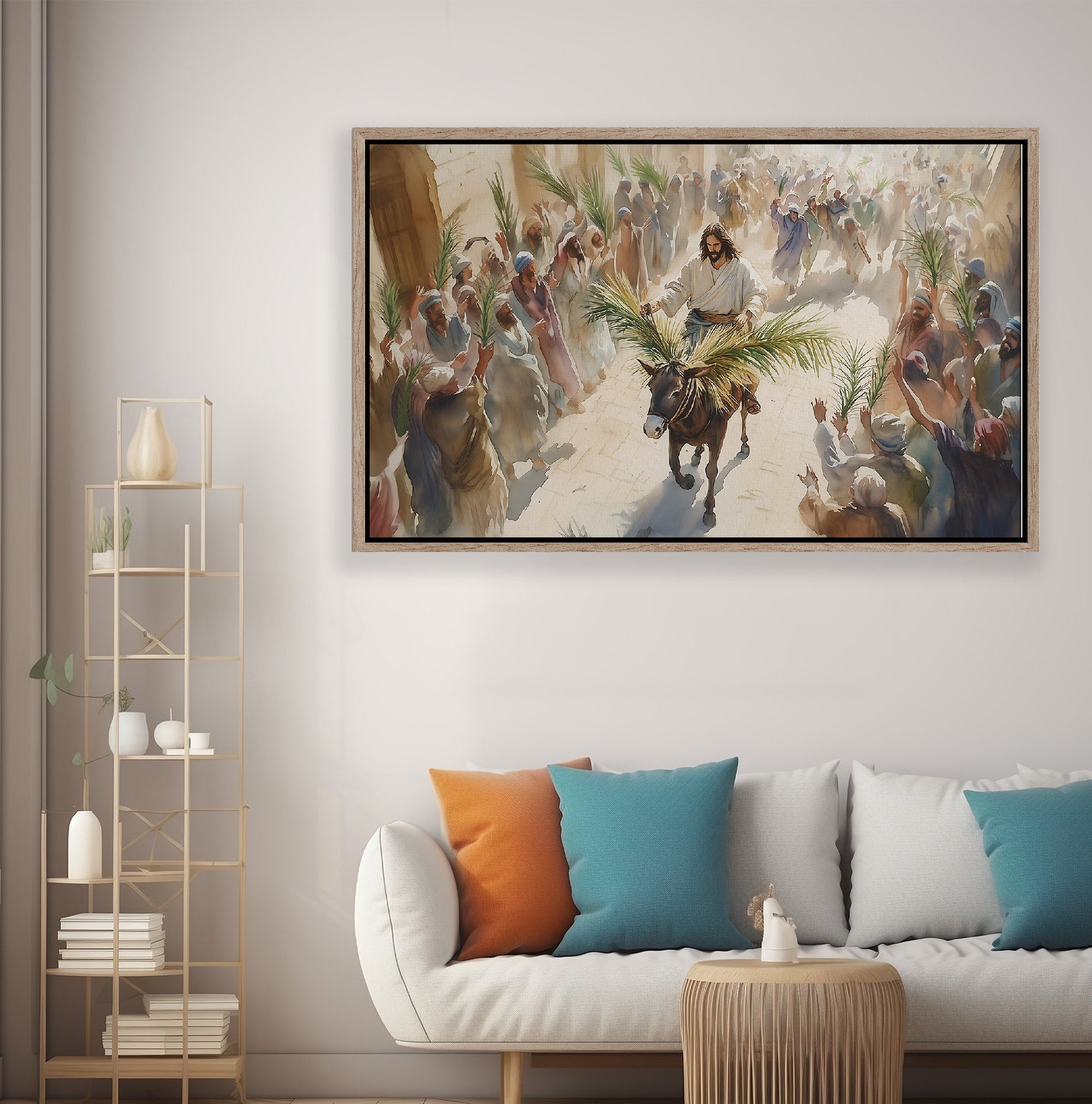 Jesus Riding into Jerusalem Poster, Palm Sunday Holy week Art Poster, Jesus Christ Riding on a Donkey Poster, Easter, Christian Poster